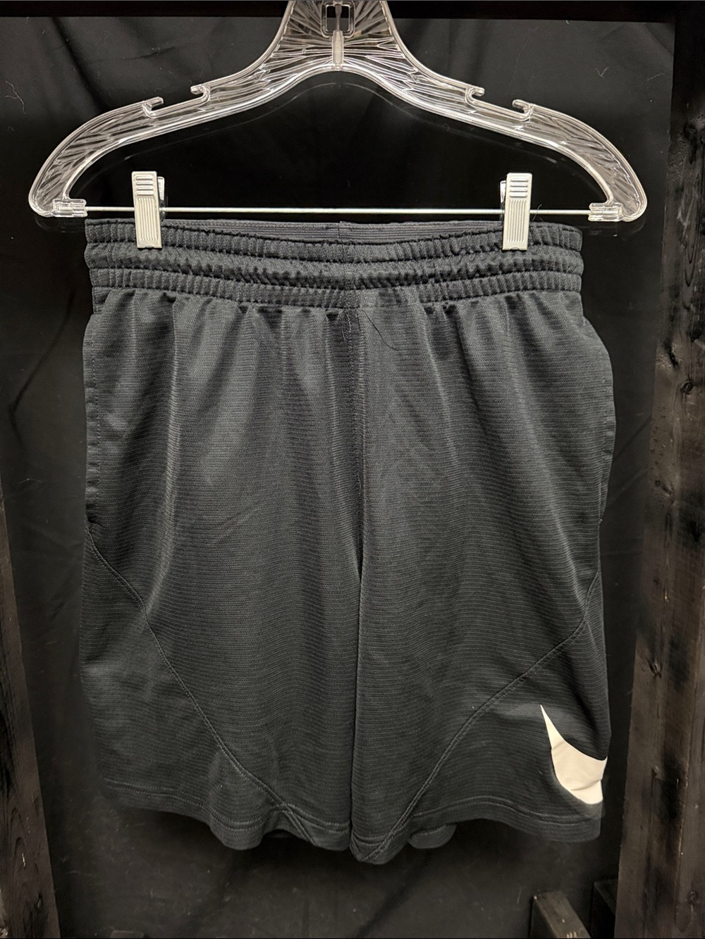 Nike Men's Black Athletic Shorts with White Swoosh